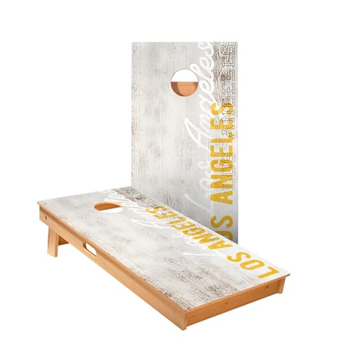 Skip's Garage Los Angeles Yellow Vintage Gameday Cornhole Boards - Includes (2) Boards (Resin Bags) + (1) Case & (2) Hole Lights