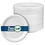 Plato de papel desechable de 7 pulgadas, resistente, compostable, ecológico, fibras de caña de azúcar natural, platos redondos para alimentos fríos y calientes, catering, cumpleaños, cena, fiesta