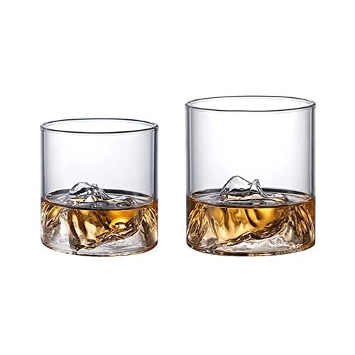 MISNODE Whiskey Glasses Set of 2 with Mountain Imprint, Mountain Rocks Glass, Drinking Glasses, Old Fashioned Glass Tumbler