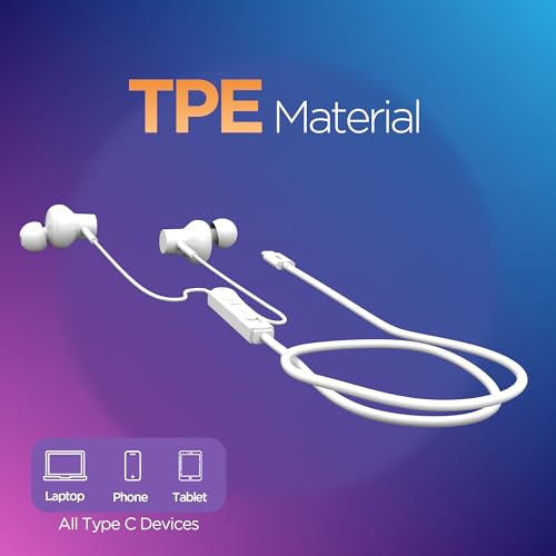 Image of GIZMORE ME348 Type C in- Ear Earphones with Deep Bass, 10mm Driver, Noise Isolation, Inbuilt Mic Compatible with All Smartphones, Laptop, PC, Tablets and Other Type-C Devices (White)