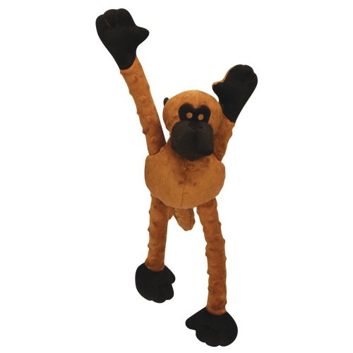 goDog Crazy Tugz Monkey Tough Plush Dog Toy with Chew Guard Technology, Brown, Large