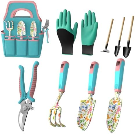 Set di 9 attrezzi da giardinaggio, utensili a mano in lega di all...