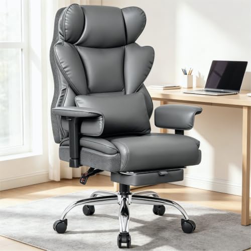 Image of Big and Tall Office Chair, Heavy Duty Ergonomic Executive Computer Chair with Adjustable Arms and Wide Seat, PU Leather High Back for Heavy People, Gray 2 Pack
