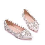 ♥ Fersentyp: Flache Schuhe. DEAR-JY Damen Brautschuhe, Luxus Strass Flat Bottom Strass Brautschuhe wies Hochzeit Schuhe Kristall Schuhe Hochzeit Kleid Schuhe,Weiß,40