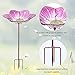 Outdoor Bird Bath Glass Birdbath Garden Birdfeeder with Metal Stake Pink(Height:26inch)
