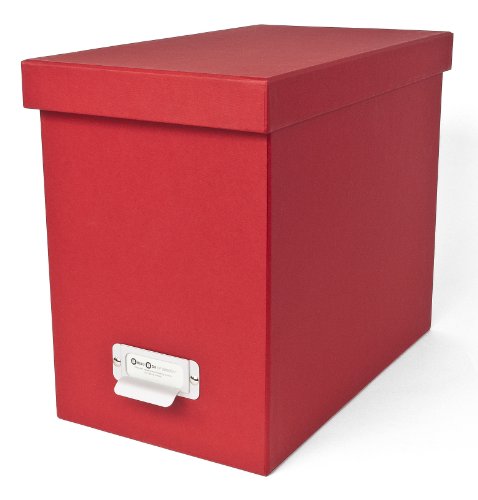 Bigso John Paper Laminate Desktop File Storage Box, Thin Label Frame, Red