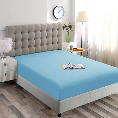 Image of Ghooss Full Size Fitted Sheet,Hotel Quality Bedding Fitted Sheet Deep Pocket up to 14 Inch,Wrinkle and Fade Resistant,1 Piece,Sky Blue