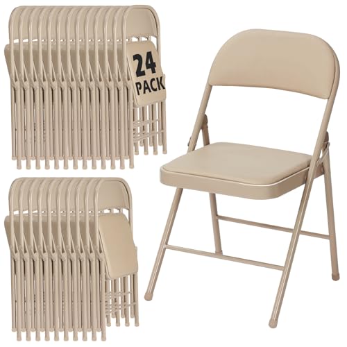 Image of 24 Pack Khaki Folding Chairs with Padded Cushion and Metal Frame