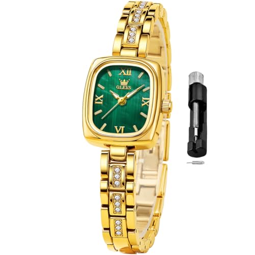 OLEVS Square Womens Watches Gold Business Dress Diamond Ladies Watch for Female Casual Analog Stainless Steel Two Tone Wrist Watch Silver