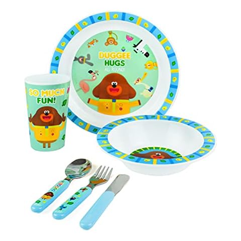 Hey Duggee Dinner Set 6 Piece for | Tableware Characters Lunch Reusable Cutlery Plate Bowl Tumbler Cup | Lightweight TV Show Blue Merchandise Cover