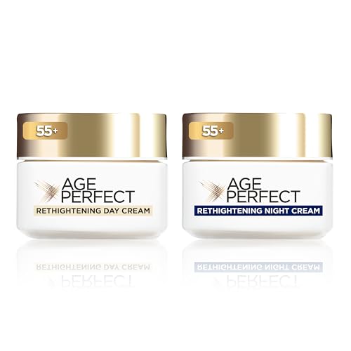 L’Oréal Paris Age Perfect Collagen Expert Retightening Day & Night Routine: Rehydrating Collagen Peptides Enriched Day Cream 50ml + Night Cream 50ml, Retightening Duo Fnormulated for mature skin [50+]