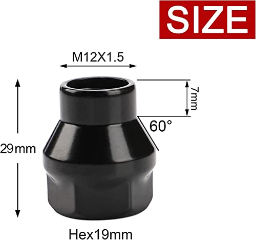 Image of 12x1.5 Extended (ET) Lug Nuts, Black, 24PCS | M12x1.5, Open Ended, 7mm Shank, For Tacoma 4runner FJ Cruiser Aftermarket Wheels