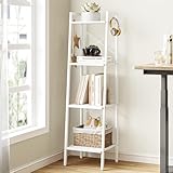 Hzuaneri Ladder Shelf, Bookshelf Bookcase, Freestanding Corner Storage Shelve with 2 Hooks for Home Office, Living Room, Kitchen, Bedroom, Industrial, 4-Tier White BC13213W