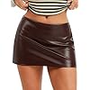 OZICERD Women Faux Leather Skirt Low Rise A Line Leather Skort Mini Skirt with Shorts Going Out Club Jupe Pleather Skirts Y2k Brown S