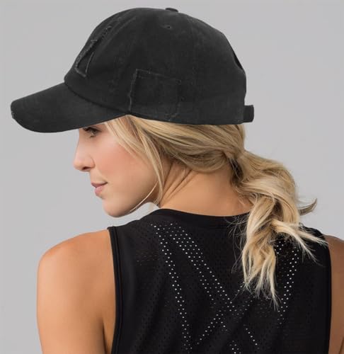 Image of Eohak Ponytail Baseball Hat Distressed Retro Washed Cotton Twill