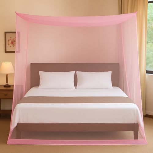 Image of Ans King Size Mosquito Net for 7x7 ft Double Bed - Premium Pink Nylon, Highly Durable, Easy Installation, Full Protection, Breathable & Lightweight - Ideal for Home & Travel