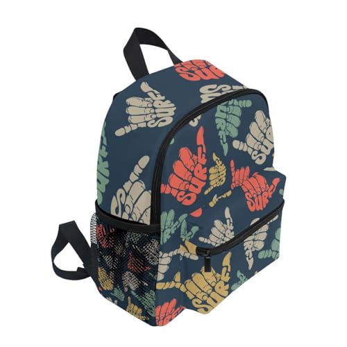 Surfing-hand-sign Texture Kids Backpack for Boys Girls Toddler Backpack Preschool 12 Inch School Bag, Small2