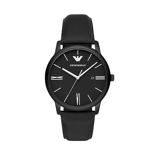 Emporio Armani Relógio masculino com três ponteiros e pulseira de couro preto (modelo: AR11573), Preto