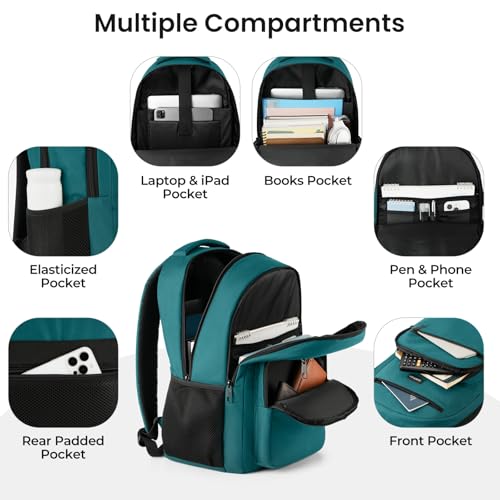 Image of YAMTION Laptop Backpack for Men, Black Backpack, School Backpack for Boys and Girls, Bookbag, Work Backpack (Green, 15.6 inch)