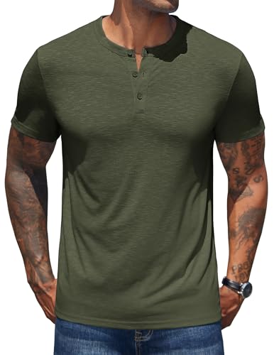 Chemise Henley t-shirt d'été vert militaire idéal pour terrasses et vacances M