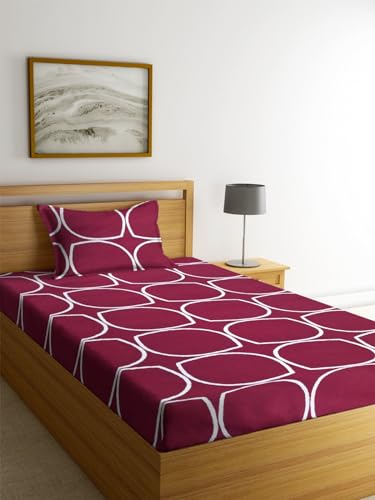 Image of NHD HOME Premium Glace Cotton 180 TC Flat Single Bedsheets for Summer Breathable | Wrinklefree (Size-60 X 90 Inch) with 1 Pillow Covers (Size-17 X 27 Inches, Oval Print, Maroon)