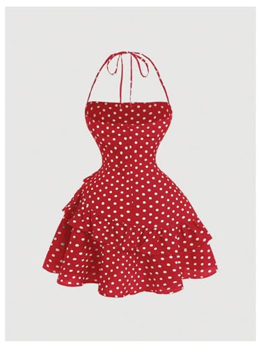 Image of Floerns Women's Floral Halter Ruffle Tiered Cute Summer Mini Dress Milkmaid Vacation Sundress