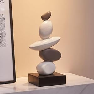 FJS Sandstone Statue Home Decor for Living Room, Modern Resin Stone Sculptures for Coffee Table Decor, Gray and White Statue for Shelf Bookshelf Decorations, Gifts for Good Luck, Health, Strength