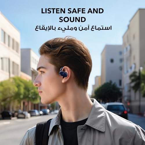 سماعات اذن V20i من انكر ساوند كور قابلة للتعديل مريحة للغاية ملاءمة صوت جهوري عميق محادثات واضحة IP55 اضاءة LED تشغيل 36 ساعة بلوتوث ترو لاسلكية أزرق