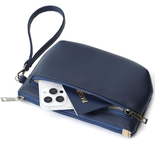 Image of Small Wristlet Wallets for Women, Zip Clutch Bag with Wristlet Pouch, 3-Zipper Original Design