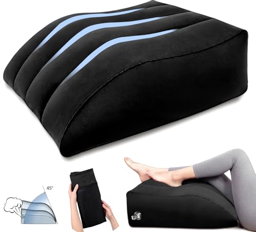 Inflatable Leg Elevating Pillow Wedge - Portable 45 Degree Wedge Leg Bolster Pillow for Swelling,Circulation and Edema Relief,Use in Bed,Leg Support,After Aurgery,Hip,Foot,Ankle Recovery(Black)