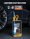 AstroAI L7 Air Gonfleur de pneus Portable Air Compresseur, 150PSI Pompe de voiture sans fil électrique avec rapide 1-min Inflation, arrêt automatique, LED lampe – Rechargeable pour la voiture, SUV, Moto, pneus de vélo, jaune