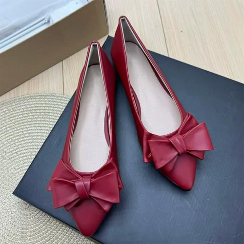 Image of TN TANGNEST Flats Shoes Women Comfort Casual Loafers | Classic Pointed Toe Bowknot Flats Cute Slip On Flats, Wear to Work Travel Walk