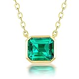 Ayoiow 18K Gold Necklace Real Gold 1.485ct Emerald Shape Emerald Pendant Necklace for Women