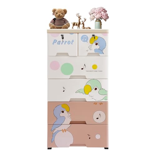 Plastic Drawers Dresser, 5 Layer Drawer Storage with Wheels, Freestanding Storage Cabinet with 6 Drawers, Movable Organizer Chest Closet for Bedroom, Playroom, Entryway, Living Room (Multi-color)