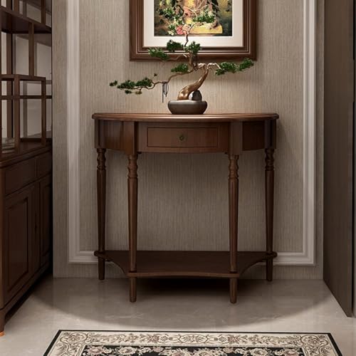 Retro stół konsolowy z litego drewna półksiężyc z półprzezroczystym akcentem stół do salonu zaokrąglone rogi cichy ochraniacz podłogi stylowy design