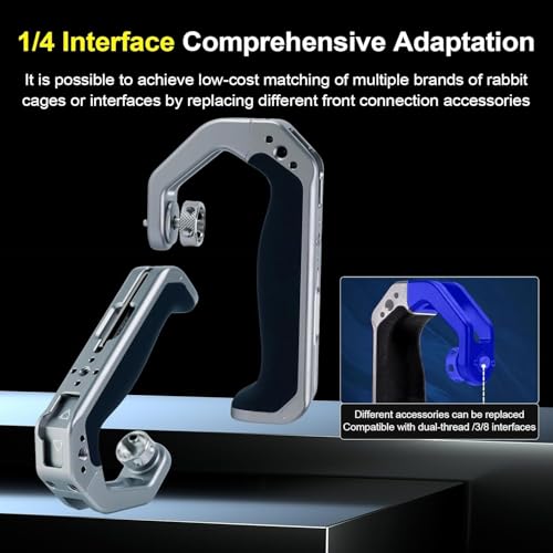 Image of Camera Hand Grip Universal Handle with 3 Cold Shoes, Ergonomic Silicone for NATO Rail & 1 /4 inch Camera Cage (Titanium Camera Top Handle)