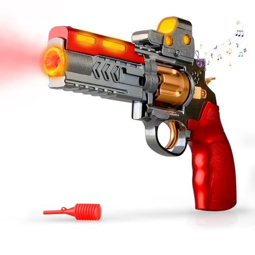 SK MISS Batteriebetriebener Spielzeug Pistole Blaster für Kinder ab 3+ Jahren, Licht-Sound-Effekte mit Wassernebel, Revolver-Spielzeugpistole für Jungen Mädchen (Rot)
