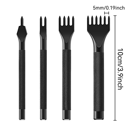 4 Stück Leder Locher Werkzeug Leder Meißel Schnürung Stitching Kit 1/2/4/6 Zinken Stanzen Nähen Tool für Lederarbeiten (5mm)