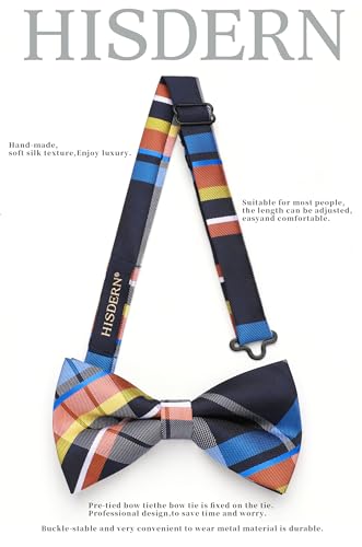 Image of HISDERN Bow Ties for Men Pretied Bowties Classic Formal Business Bow Tie Adjustable Tuxedo Bowtie for Wedding Party