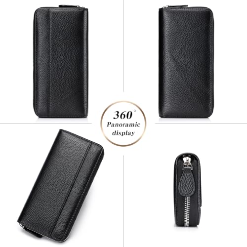 Large Capacity wallets for women RFID Blocking Leather Long Zipper Clutch Wallet with 18 Card Slots & coin Pocket,Black4