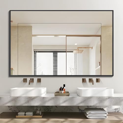 Image of DESBING Black Bathroom Mirror for Wall, 30x48 Inch Rectangle Mirrors with Metal Frame, Modern Vanity Wall Mirror Decor for Entryway Hangs, Bathroom, Living Room Horizontal or Vertical