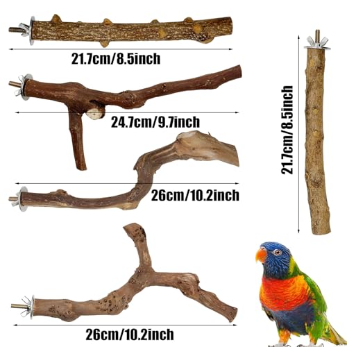 Image of Woohome 5 PCS Natural Grape Stick Natural Wooden Parrot Stand, 3 Grape Wood Perch, 2 Stand, Paw Grinding Fork Bird Perch Stand for Cage Accessorie, Cockatiels, Small Birds