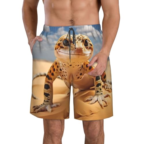 Sand Leopard Gecko Print Beach Shorts Swim Trunks Swimwear for Men Bathing Suit Men's Shorts with 3 Pockets