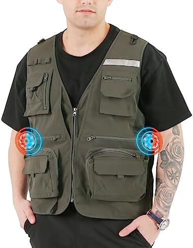 TOURGO Fishing Vest for Men, Semiconductor Cooling Vest with Battery Pack, Perfect for Garden Outdoor, Olive Green