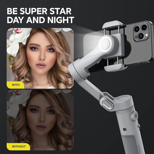 Image of AOCHUAN Smart X Smartphone Gimbal Stabilizer, Handheld 3-Axis Phone Gimbal with LED Fill Light, Portable and Foldable Stabilizer, Vlogging TikTok YouTube Face Tracking for iPhone and Android