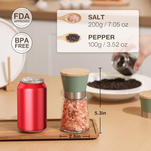 Image of Vucchini Salt and Pepper Grinder Set,Adjustable Stainless Steel Spice Ceramic Grinders Mill Shaker for Kitchen Table,Green Color