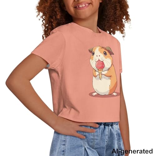 Image of Cute Crop Tops for Girls Short Sleeve Summer T Shirts Fashion Graphic Tees Crew Neck Pullover Tee 5-14 Years