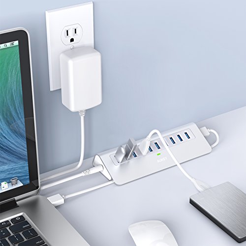 AUKEY Powered USB Hub, Aluminum 10 Port USB 3.0 Data Hub with 12V/3A Power Adapter, 3.3ft USB Cable for MacBook Air, Mac Mini, iMac, Laptop, PC, USB Flash Drives, HDD Hard Drive (Silver)
