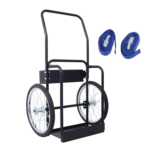 Large Dual Oxygen Tank Cart - 220lbs Load Capacity Double Cylinder Cart with 20in Pneumatic Wheels & Two Fastening Belts, Omni-Directional, High Rail, with Lifting Eye and Firewall Black
