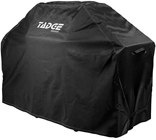 Tadge Goods BBQ Grill Cover w/Handles (58” Black) Waterproof, Heavy Duty | Large Universal Weber Charbroil Fit with Strap Fasteners | Gas, Charcoal, Electric